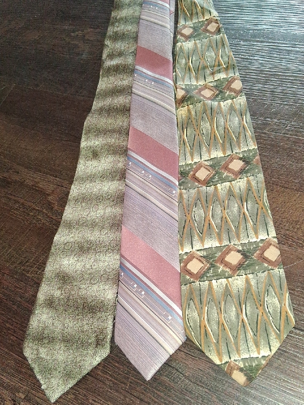 Vintage Men's Silk Ties in Green and Mauve Patterns